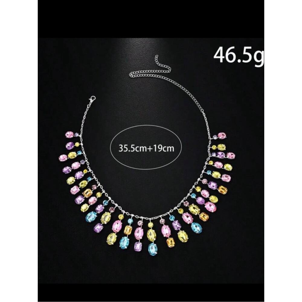 Multicolor Sterling Silver Crystal Teardrop Statement Necklace - Picture 3 of 3